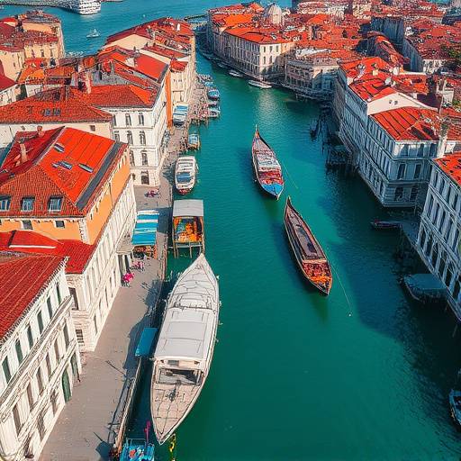 Aerial view of Venice canals and architecture in Veneto