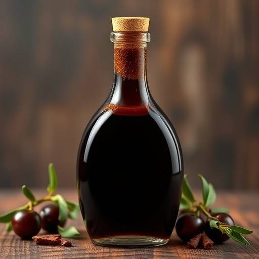 Artisanal balsamic vinegar bottle with a dark rich color